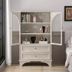 Vitrine en Verre Blanc avec 2 Tiroirs et Étagères Réglables pour 1