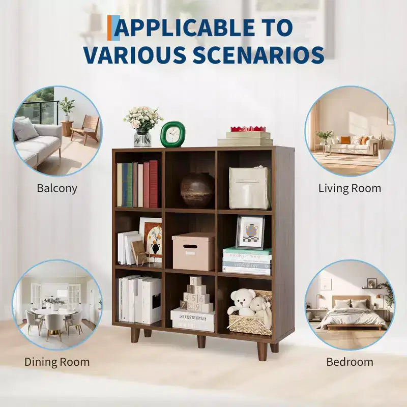 Étagère rétro marron 9 cubes de style Mid-Century pour 1 personne