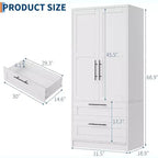 Armoire 2 portes blanche avec 2 tiroirs et tringle à vêtements pour 1