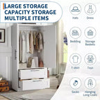 Armoire 2 portes blanche avec 2 tiroirs et tringle à vêtements pour 1
