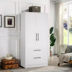 Armoire 2 portes blanche avec 2 tiroirs et tringle à vêtements pour 1