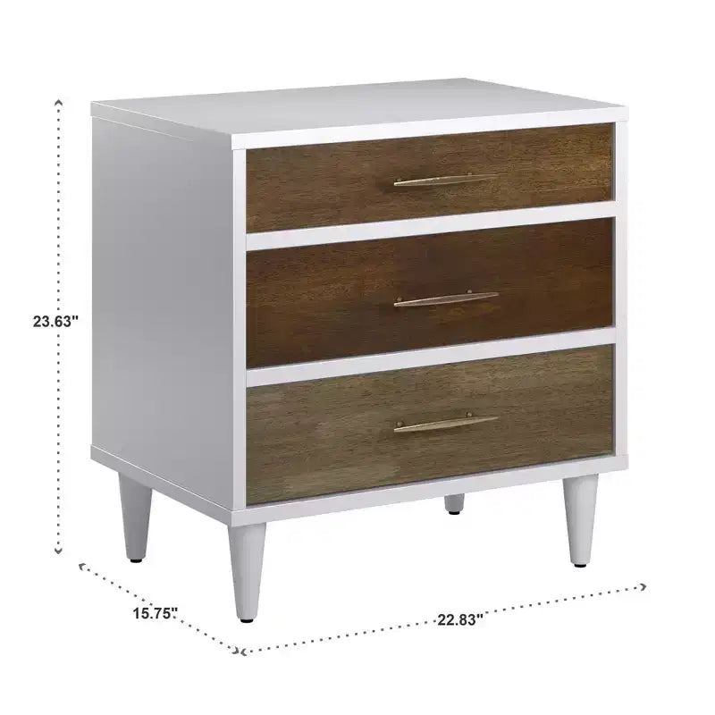 Table de chevet à 3 tiroirs du milieu du siècle, blanche et naturelle, pour 1