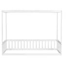 Lit cabane double en bois d'hévéa naturel/blanc avec clôture pour 1 personne