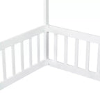 Lit cabane double en bois d'hévéa naturel/blanc avec clôture pour 1 personne