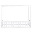 Lit cabane double en bois d'hévéa naturel/blanc avec clôture pour 1 personne
