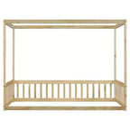 Lit cabane double en bois d'hévéa naturel/blanc avec clôture pour 1 personne