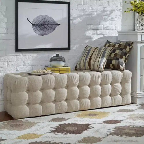 Banc capitonné en lin beige/gris pour 1 personne