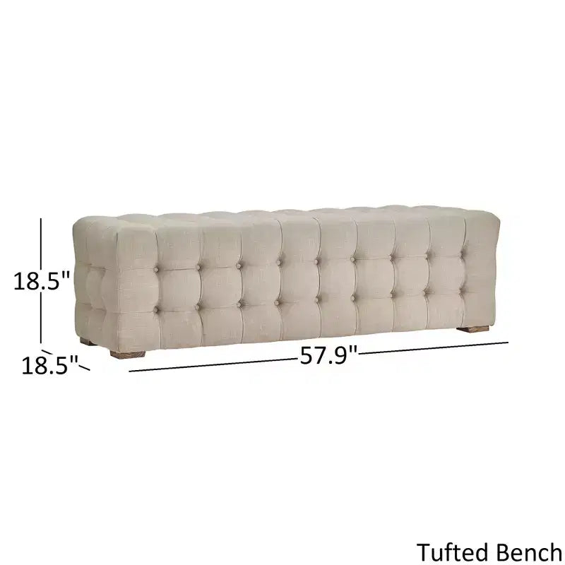 Banc capitonné en lin beige/gris pour 1 personne