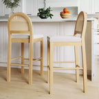 Tabouret de bar hauteur comptoir en rotin chêne naturel et bouclé crème pour 1