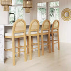 Tabouret de bar hauteur comptoir en rotin chêne naturel et bouclé crème pour 1