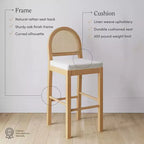 Tabouret de bar hauteur comptoir en rotin chêne naturel et bouclé crème pour 1