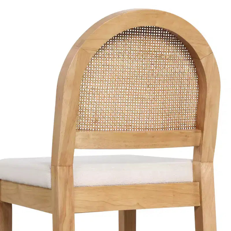 Tabouret de bar hauteur comptoir en rotin chêne naturel et bouclé crème pour 1