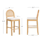 Tabouret de bar hauteur comptoir en rotin chêne naturel et bouclé crème pour 1