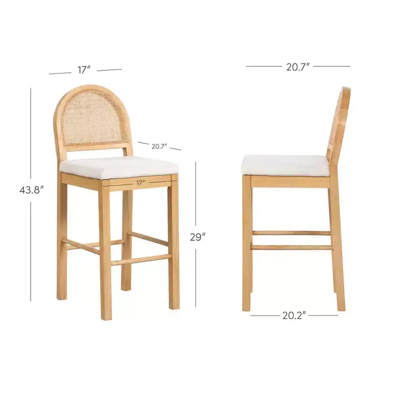 Tabouret de bar hauteur comptoir en rotin chêne naturel et bouclé crème pour 1