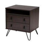 Glover Wood and Metal 2 Drawer Nightstand Brown/Black - Baxton Studio: Modern Bedside Furniture with Open Shelf