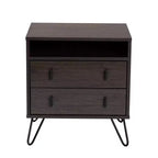 Table de chevet 2 tiroirs marron et noir avec étagère ouverte pour 1