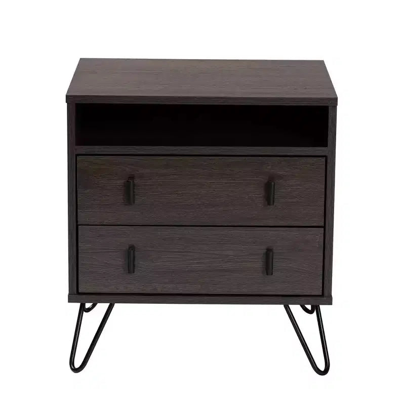 Table de chevet 2 tiroirs marron et noir avec étagère ouverte pour 1