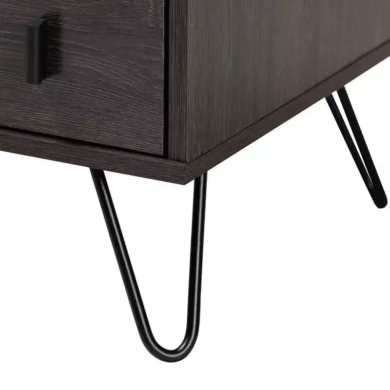 Table de chevet 2 tiroirs marron et noir avec étagère ouverte pour 1