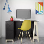Bureau 2 tiroirs avec étagère ouverte de rangement Noir et Bouleau pour 1