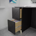 Bureau 2 tiroirs avec étagère ouverte de rangement Noir et Bouleau pour 1