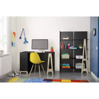 Bureau 2 tiroirs avec étagère ouverte de rangement Noir et Bouleau pour 1