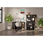 Bureau 2 tiroirs avec étagère ouverte de rangement Noir et Bouleau pour 1