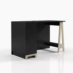 Bureau 2 tiroirs avec étagère ouverte de rangement Noir et Bouleau pour 1