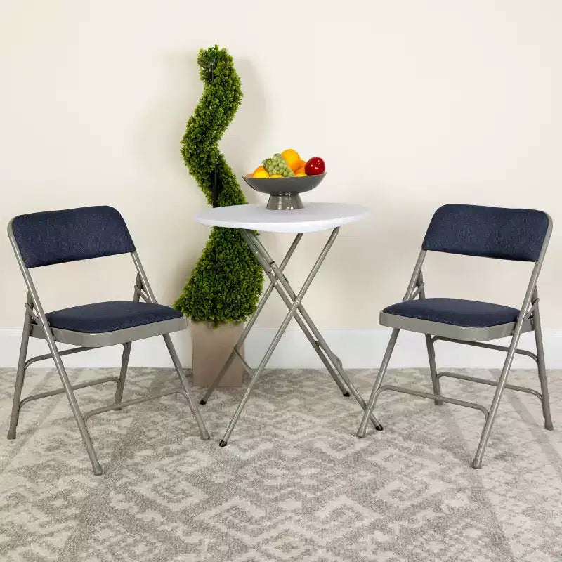 Chaise pliante rembourrée en métal Beige/Noir/Gris/Bleu marine pour 2