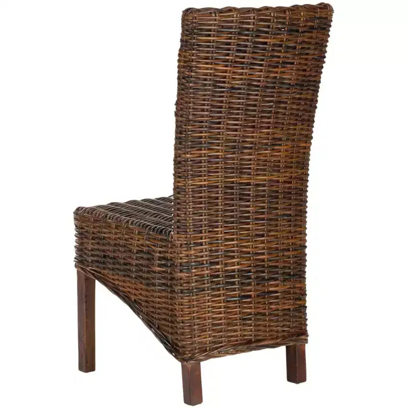 Chaise de salle à manger sans accoudoirs à dossier haut en manguier et rotin marron pécane pour 1 (Lot de 2)