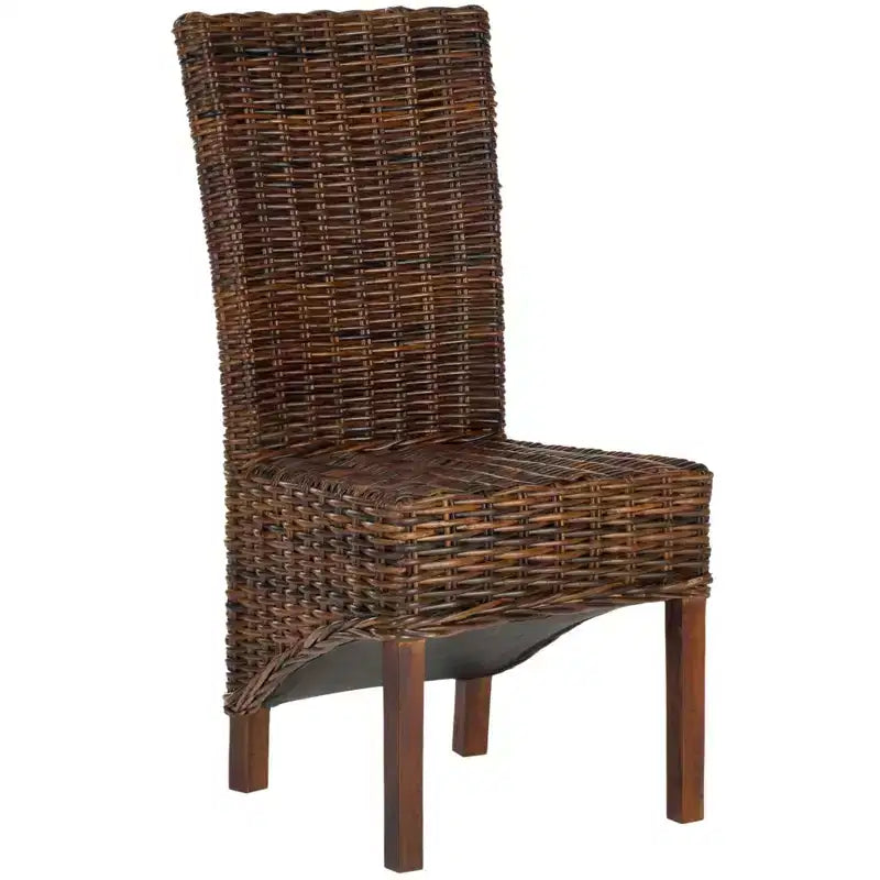 Chaise de salle à manger sans accoudoirs à dossier haut en manguier et rotin marron pécane pour 1 (Lot de 2)