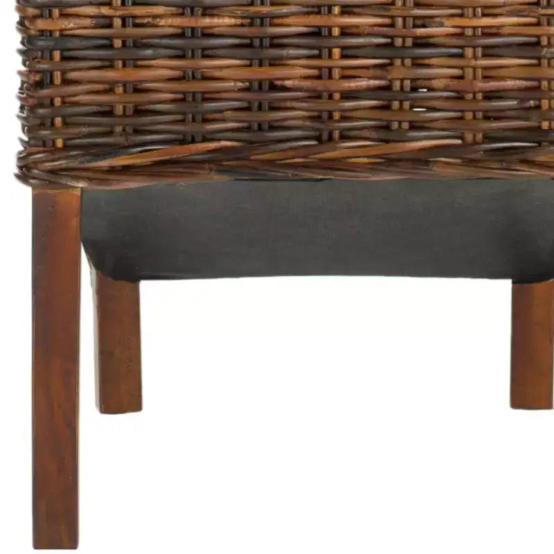 Chaise de salle à manger sans accoudoirs à dossier haut en manguier et rotin marron pécane pour 1 (Lot de 2)