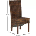 Chaise de salle à manger sans accoudoirs à dossier haut en manguier et rotin marron pécane pour 1 (Lot de 2)