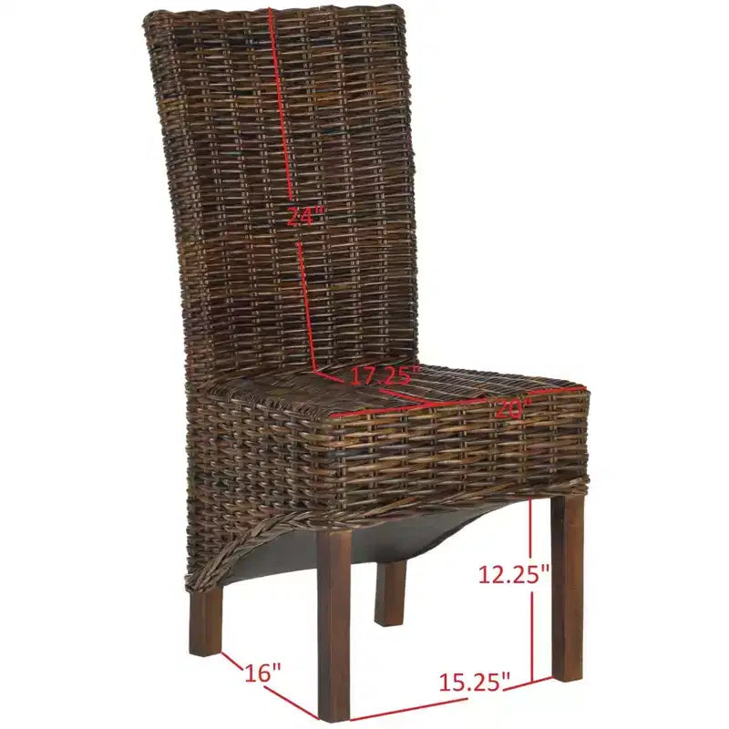Chaise de salle à manger sans accoudoirs à dossier haut en manguier et rotin marron pécane pour 1 (Lot de 2)