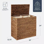 Panier double à linge en jacinthe d'eau naturelle/noire/grise/espresso avec sacs de doublure pour 1