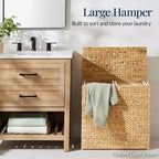 Panier double à linge en jacinthe d'eau naturelle/noire/grise/espresso avec sacs de doublure pour 1