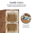 Panier double à linge en jacinthe d'eau naturelle/noire/grise/espresso avec sacs de doublure pour 1