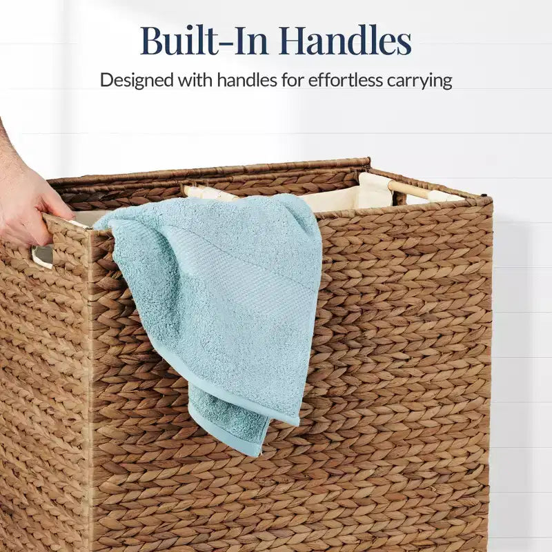 Panier double à linge en jacinthe d'eau naturelle/noire/grise/espresso avec sacs de doublure pour 1