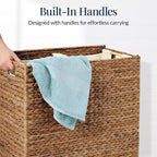 Panier double à linge en jacinthe d'eau naturelle/noire/grise/espresso avec sacs de doublure pour 1