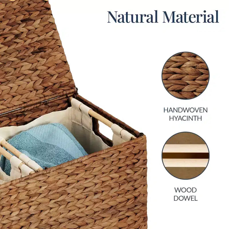 Panier double à linge en jacinthe d'eau naturelle/noire/grise/espresso avec sacs de doublure pour 1