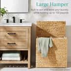 Panier double à linge en jacinthe d'eau naturelle/noire/grise/espresso avec sacs de doublure pour 1