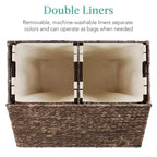Panier double à linge en jacinthe d'eau naturelle/noire/grise/espresso avec sacs de doublure pour 1