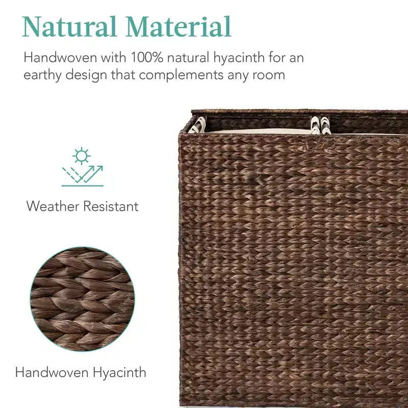 Panier double à linge en jacinthe d'eau naturelle/noire/grise/espresso avec sacs de doublure pour 1