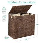 Panier double à linge en jacinthe d'eau naturelle/noire/grise/espresso avec sacs de doublure pour 1