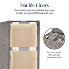 Panier double à linge en jacinthe d'eau naturelle/noire/grise/espresso avec sacs de doublure pour 1