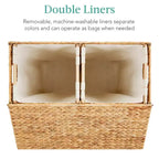 Panier double à linge en jacinthe d'eau naturelle/noire/grise/espresso avec sacs de doublure pour 1