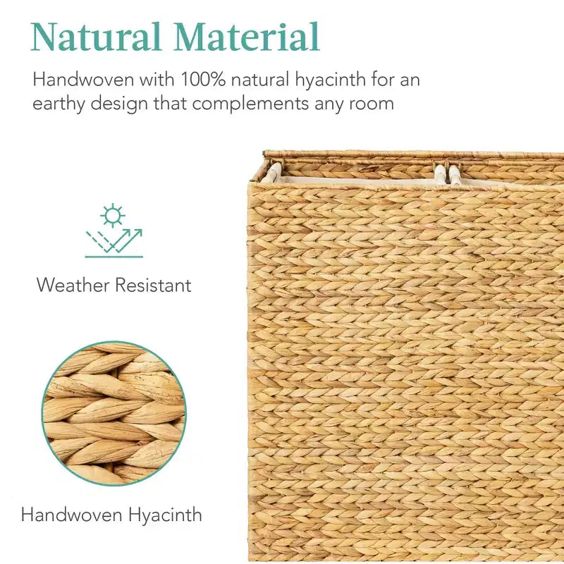 Panier double à linge en jacinthe d'eau naturelle/noire/grise/espresso avec sacs de doublure pour 1