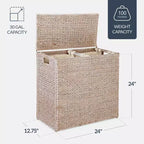 Panier double à linge en jacinthe d'eau naturelle/noire/grise/espresso avec sacs de doublure pour 1