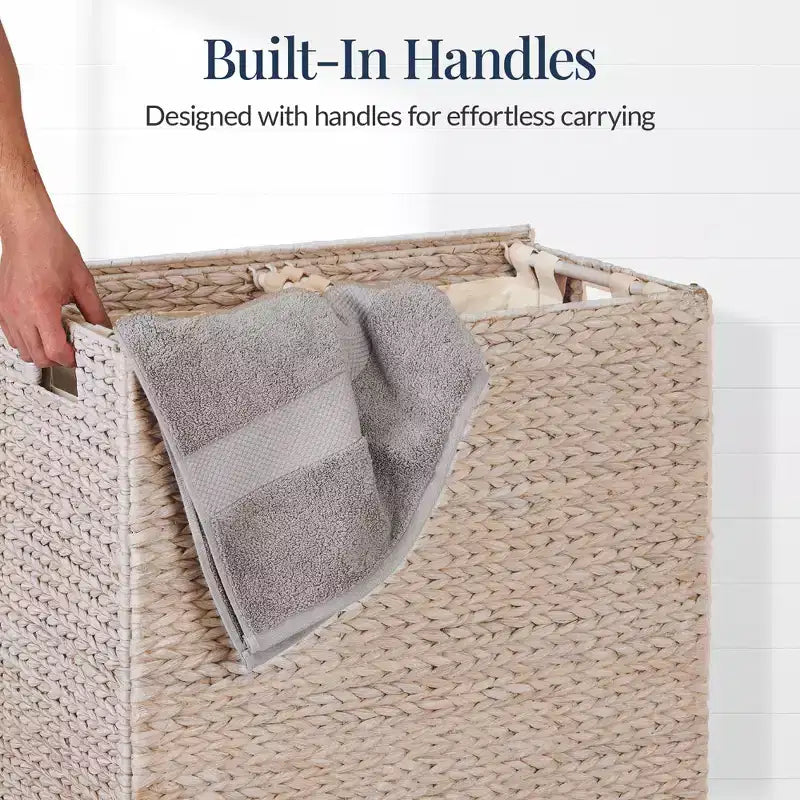 Panier double à linge en jacinthe d'eau naturelle/noire/grise/espresso avec sacs de doublure pour 1