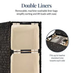 Panier double à linge en jacinthe d'eau naturelle/noire/grise/espresso avec sacs de doublure pour 1