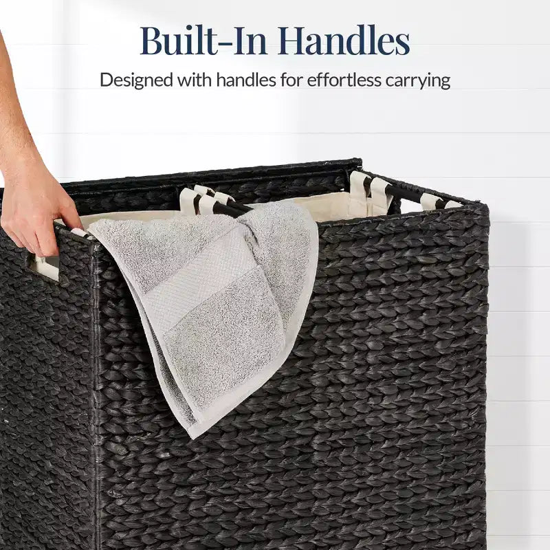 Panier double à linge en jacinthe d'eau naturelle/noire/grise/espresso avec sacs de doublure pour 1